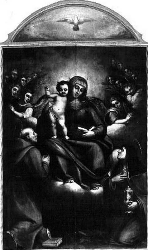 Madonna col Bambino e i santi, Bernardino da Siena, Chiara, e francescano - Genova